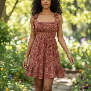 (E-148)Princess Polly Floral Mini Dress Size US 6 | Tie Strap Smocked Fit &